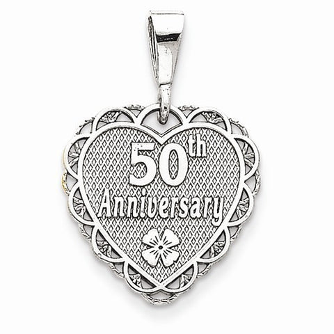 14k White Gold Polished Faceted Reversible 50th Anniversary Pendant, Pendants for Necklace