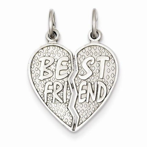 14k White Gold Polished Best Friend Heart Pendant, Pendants for Necklace