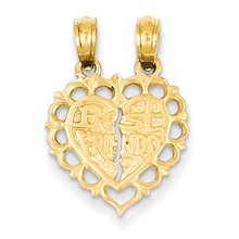 14k Yellow Gold Polished Best Friend 2 Piece Break-Apart Heart Charm hide-image