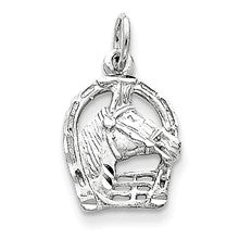 14k White Gold Diamond-cut Horse Head in Horseshoe Charm hide-image