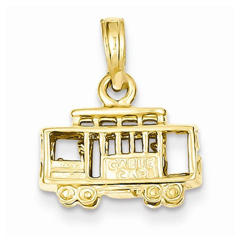14k Gold Solid Polished 3-Dimensional Trolley Car Pendant, Pendants for Necklace