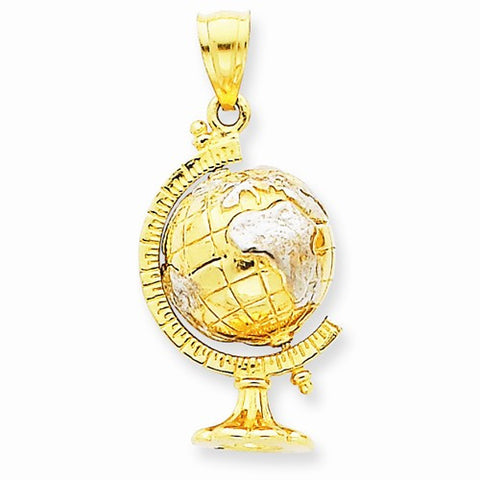 14k Gold & Rhodium 3-D Moveable Globe Pendant, Pendants for Necklace