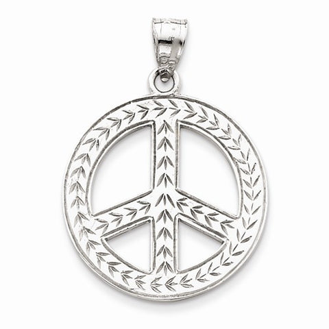 14k White Gold Solid Polished Peace Sign Pendant, Pendants for Necklace