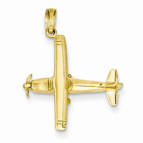 14k Gold 3-D High-Wing Airplane Pendant, Pendants for Necklace
