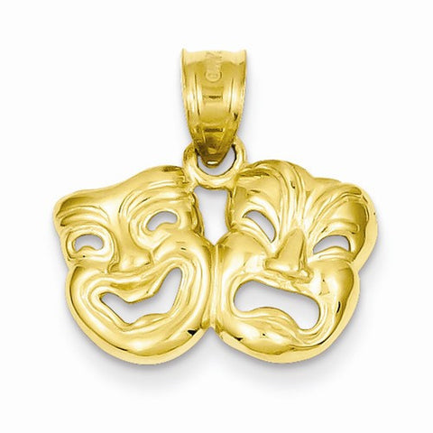 14k Gold Polished Open-Backed Comedy/Tragedy Pendant, Pendants for Necklace