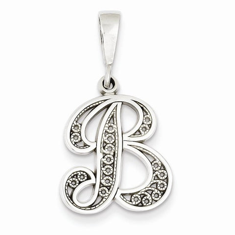 14k White Gold Solid Polished Filigree Initial B Pendant, Pendants for Necklace