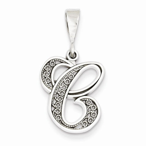 14k White Gold Solid Polished Filigree Initial C Pendant, Pendants for Necklace