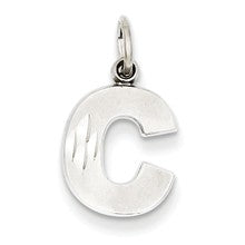 14k White Gold Satin Solid Diamond-cut Initial C Charm hide-image
