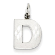 14k White Gold Satin Solid Diamond-cut Initial D Charm hide-image