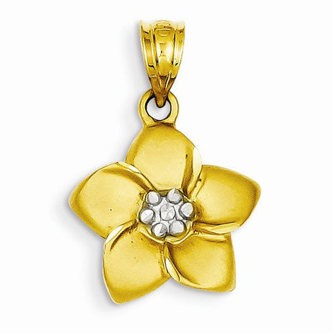 14k Gold & Rhodium Satin Polished Diamond-cut Floral Pendant, Pendants for Necklace