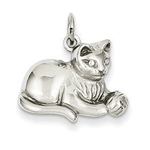 14k White Gold Diamond-cut Satin Open-Backed Cat Charm hide-image