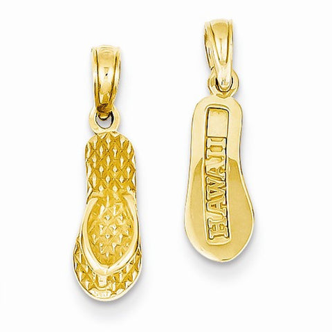 14k Gold 3-D Hawaii Flip-Flop Pendant, Pendants for Necklace