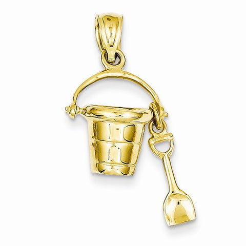 14k Gold Polished 3-Dimensional Moveable Pail & Shovel Pendant, Pendants for Necklace