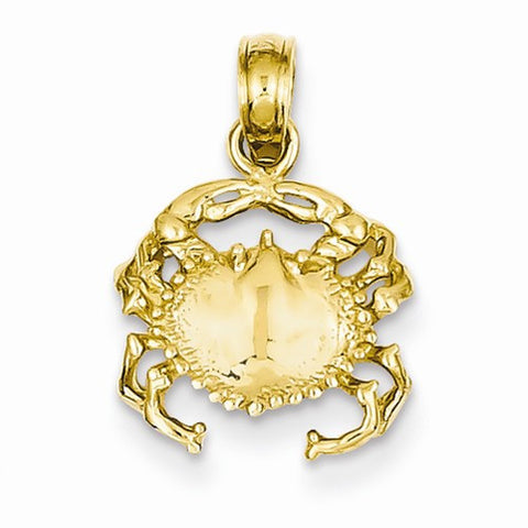 14k Gold Solid Polished Open-Backed Crab Pendant, Pendants for Necklace
