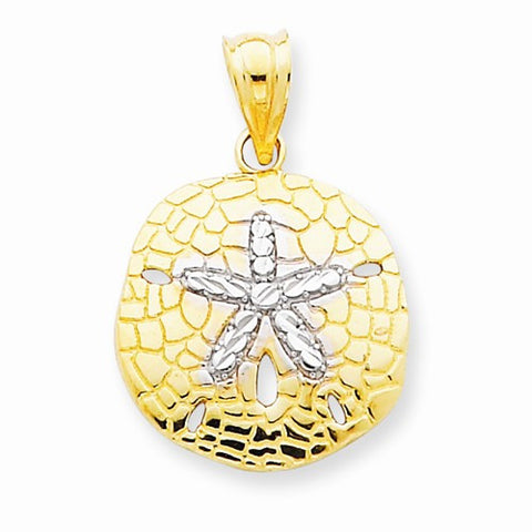 14k Gold & Rhodium Polished Diamond-cut Sand Dollar pendant, Exquisite Pendants for Necklace