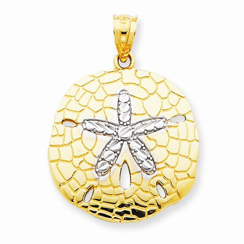 14k Gold & Rhodium Polished Diamond-cut Sand Dollar pendant, Fine Pendants for Necklace