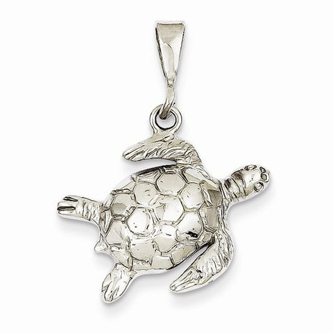 14k White Gold Solid Polished Open-Backed Sea Turtle pendant, Pretty Pendants for Necklace