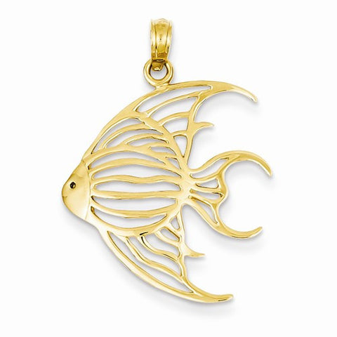 14k Gold Polished Cut-Out Angelfish pendant, Stylish Pendants for Necklace