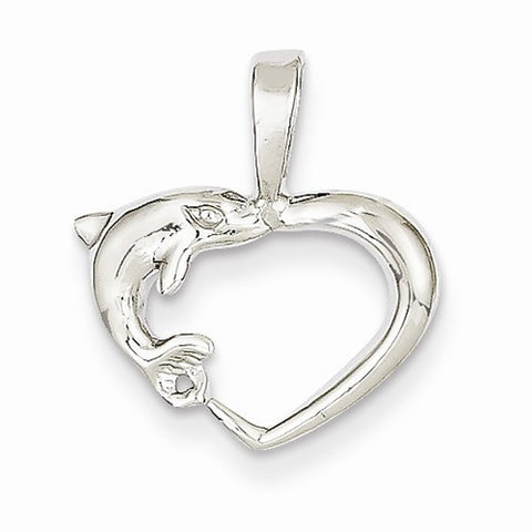 14k White Gold Solid Polished Open-Backed Dolphin Heart Pendant, Pendants for Necklace