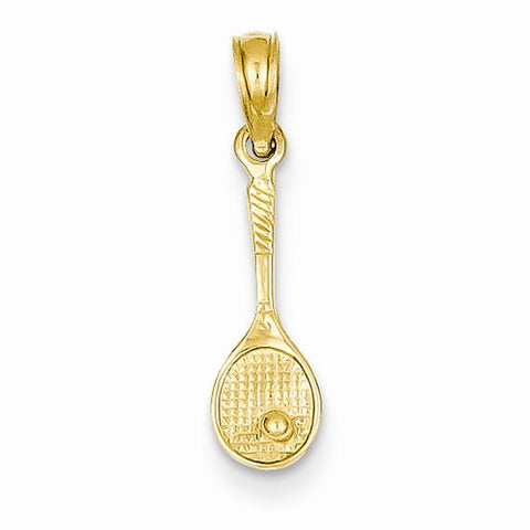 14k Gold Solid Polished 3-Dimensional Tennis Racquet pendant, Appealing Pendants for Necklace