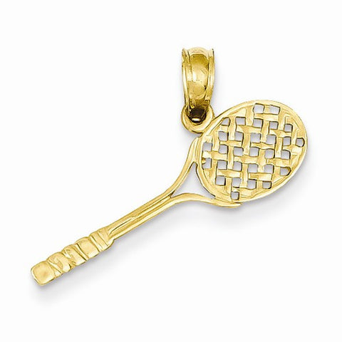 14k Gold Solid Polished 3-Dimensional Tennis Racquet pendant, Adorable Pendants for Necklace