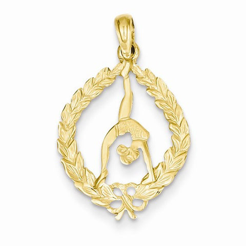 14k Gold Solid Polished Framed Gymnast Pendant, Pendants for Necklace