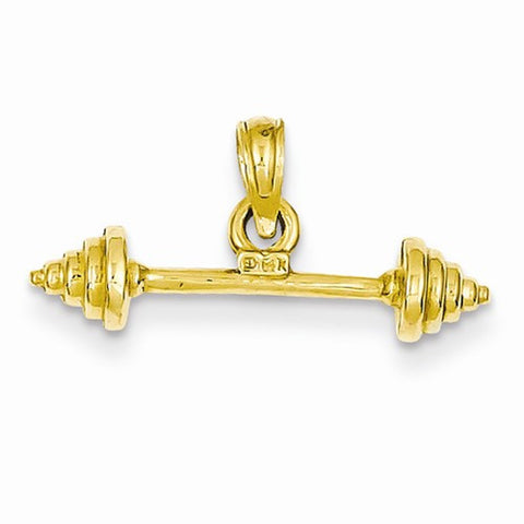 14k Gold Solid Polished 3-Dimensional Dumbbell Pendant, Pendants for Necklace