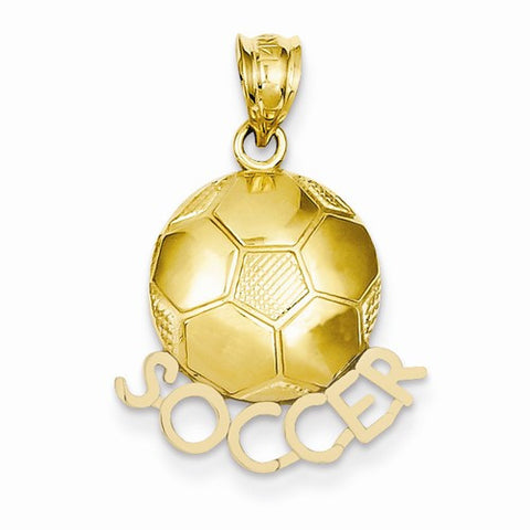 14k Gold Solid Polished Open-Backed Soccer Pendant, Pendants for Necklace