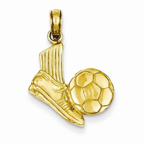 14k Gold Solid Open-Backed Soccer Shoe & Ball Pendant, Pendants for Necklace