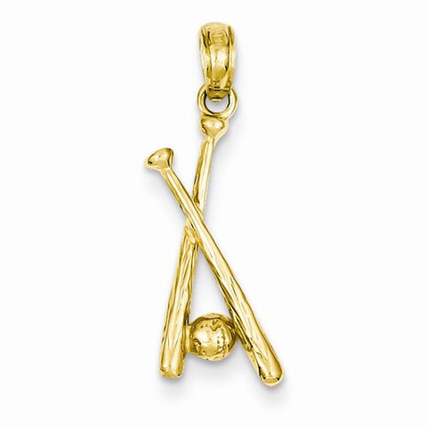 14k Gold Polished Open-Backed Bats & Ball Baseball pendant, Fine Pendants for Necklace