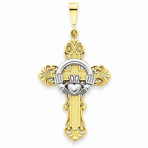 14k Gold Two-tone Claddagh Cross Pendant, Gorgeous Pendants for Necklace