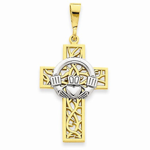 14k Gold Two-tone Claddagh Cross pendant, Stylish Pendants for Necklace
