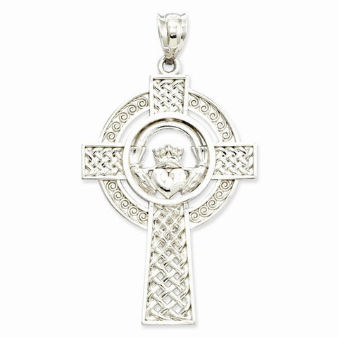 14k White Gold Celtic Claddagh Cross Pendant, Pendants for Necklace
