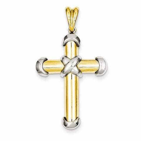 14k Gold Two-tone Fancy Cross pendant, Fine Pendants for Necklace