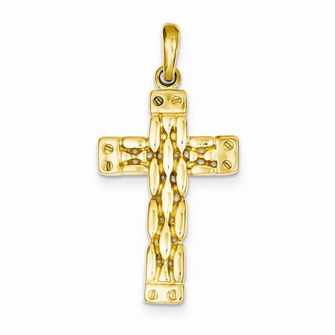 14k Gold Polished Panther Style Cross Pendant, Pendants for Necklace
