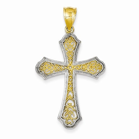 14k Gold w/Rhodium Filigree Cross pendant, Lovely Pendants for Necklace