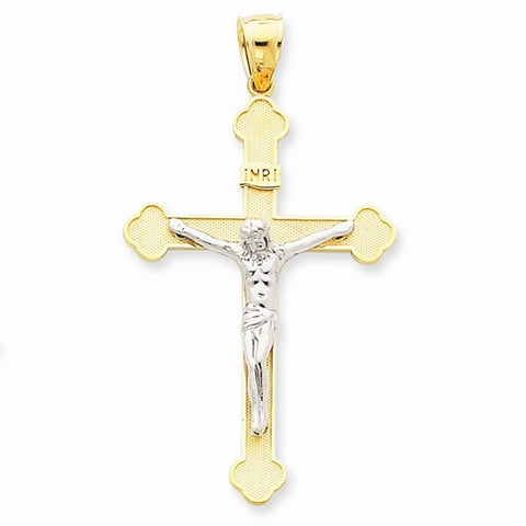 14k Gold Two-tone INRI Crucifix Pendant, Charm