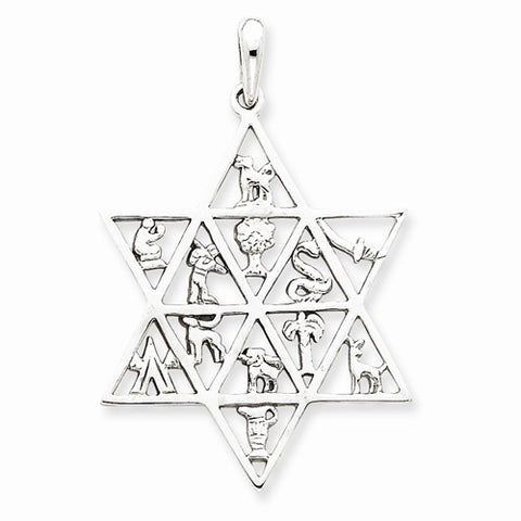 14k White Gold 12 Tribes Star of David Pendant, Pendants for Necklace
