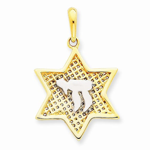 14k Gold w/Rhodium Mesh Star Of David w/Chai Pendant, Pendants for Necklace