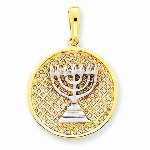 14k Gold w/Rhodium Mesh Menorah Round Pendant, Pendants for Necklace