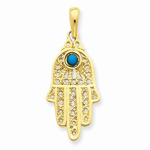 14k Gold Turquoise Filigree Chamseh Pendant, Pendants for Necklace