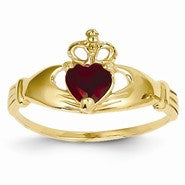 14k Yellow Gold CZ January Birthstone Claddagh Heart Ring