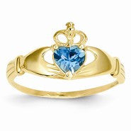 14k Yellow Gold CZ December Birthstone Claddagh Heart Ring