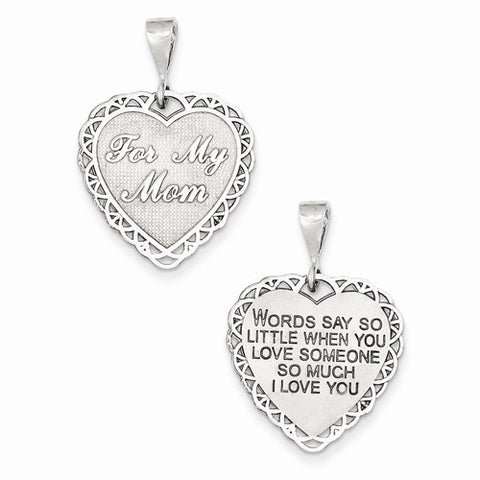 14k White Gold Polished Reversible For My Mom Heart Pendant, Pendants for Necklace