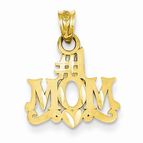 14k Gold Satin Diamond Cut #1 Mom Pendant, Pendants for Necklace