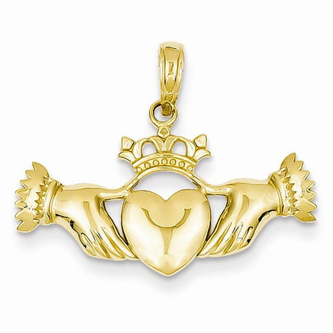 14k Gold Solid Polished Flat-Backed Claddagh pendant, Fine Pendants for Necklace