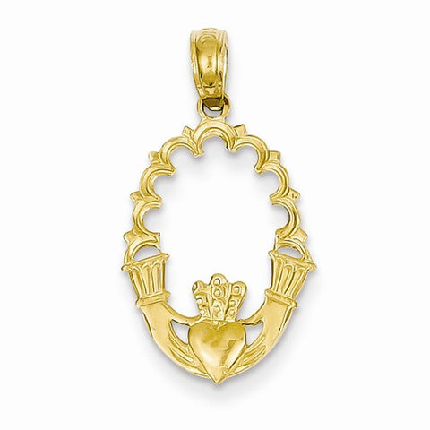 14k Gold Solid Polished Flat-Backed Claddagh pendant, Pretty Pendants for Necklace