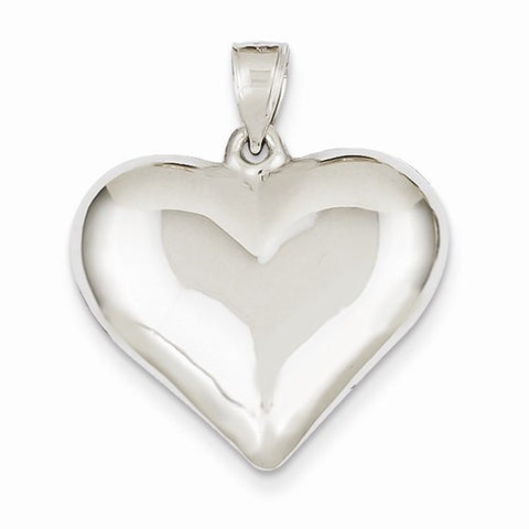 14k White Gold Polished Hollow Heart pendant, Charm