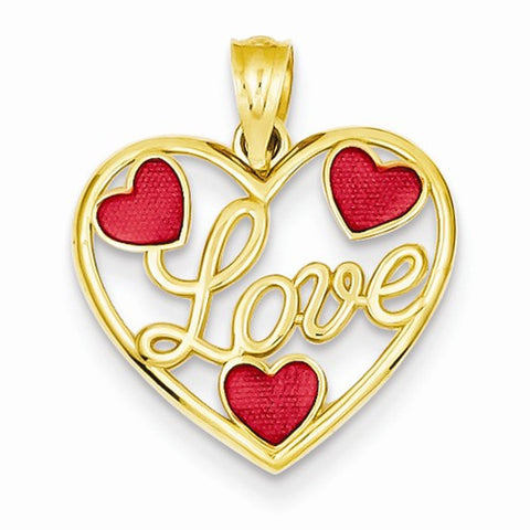 14k Gold Red Enameled Hearts Pendant, Pendants for Necklace