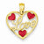 14k Gold Red Enameled Hearts Pendant, Pendants for Necklace
